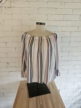 True Craft Off-Shoulder Striped Boho Cotton Blend Blouse XL